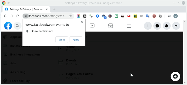 Facebook Web push notifications